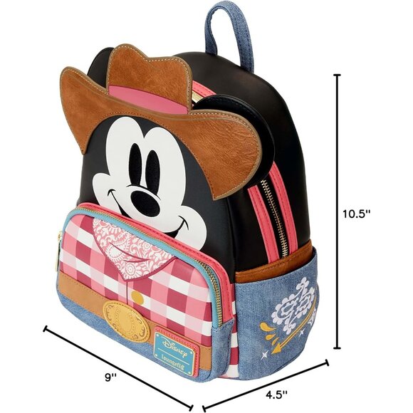 Disney Western Mickey Mouse Mini Backpack - Faux Leather Cowboy Style with Appli - Picture 2 of 7
